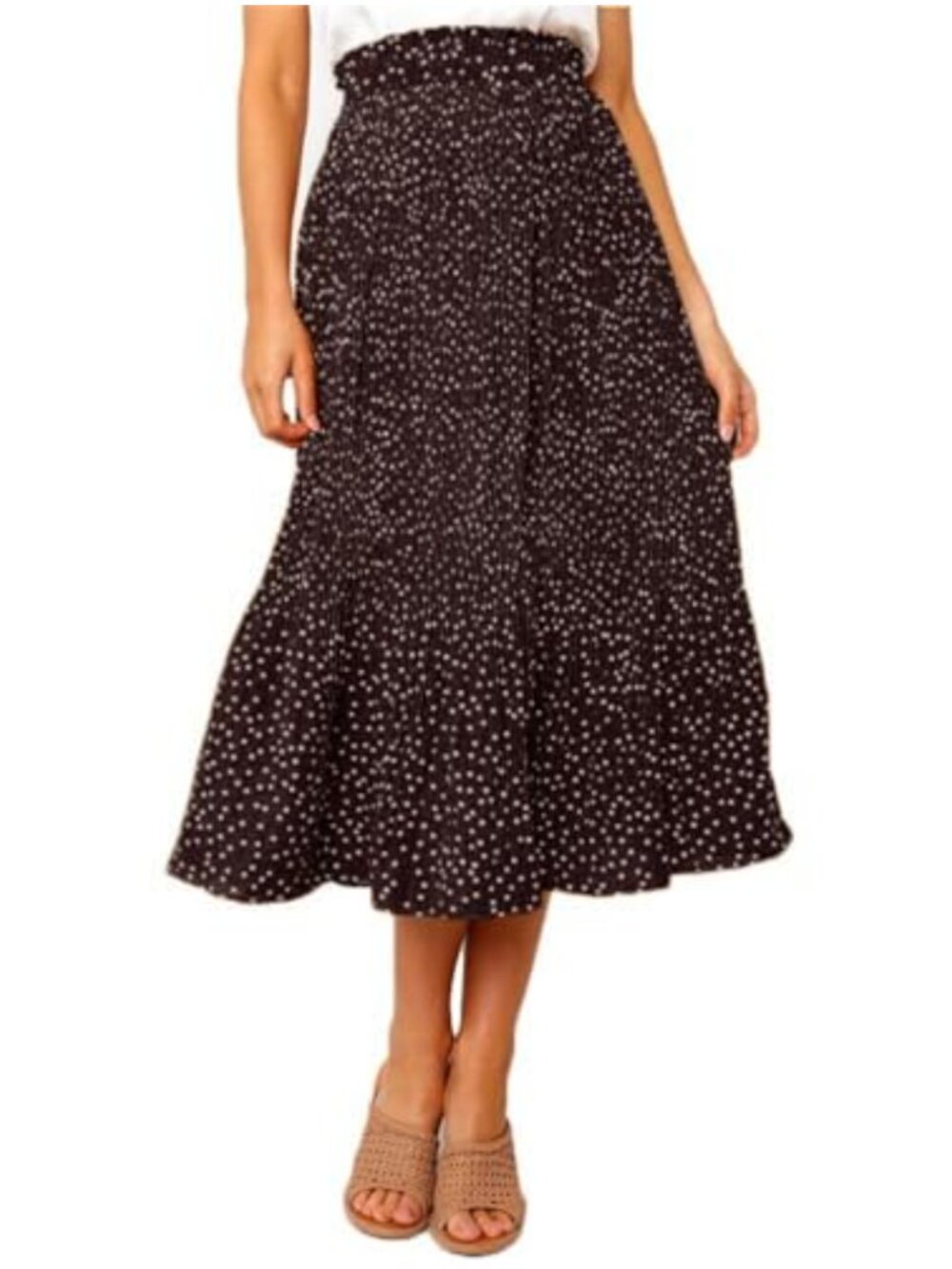 Women's High Waisted Pleated A-Line Midi Skirt with Pockets Polka Dot